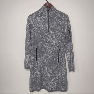 Title Nine Super Power Quarter 1/4 Zip Sweater Dress Long Sleeve Gray White Med.